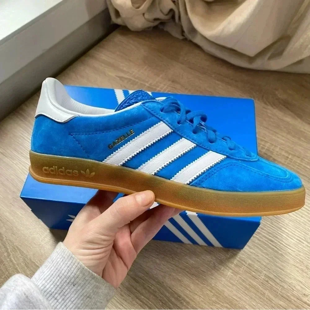 New Adidas Indoor Gazelle Sneakers Blue White Gum Womens 7